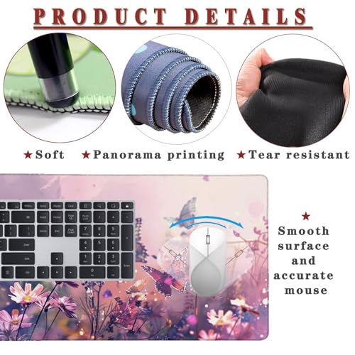 Mauspad XXL 1400x800x4mm Wasserdicht Schreibtischunterlage rutschfeste Speed Gaming Mousepad Butterfly (1) Groß Desk Mouse Mat Maus Pad, Schreibtisch Unterlage Deko für PC, Laptop, Home Office Bild 4