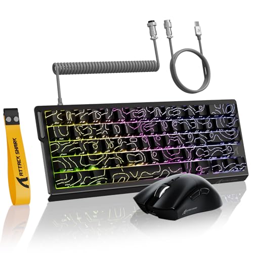 MAMBASNAKE ATTACK SHARK X68 HE Rapid Trigger-Tastatur & R1-Maus & 8KHz-Spiralkabel Kombinationen, 0.01mm RT Accuracy, 8KHz Magnetische Tastatur, R1 Kabellose Gaming-Maus, für PC/Mac–Schwarze Konturen Bild 1
