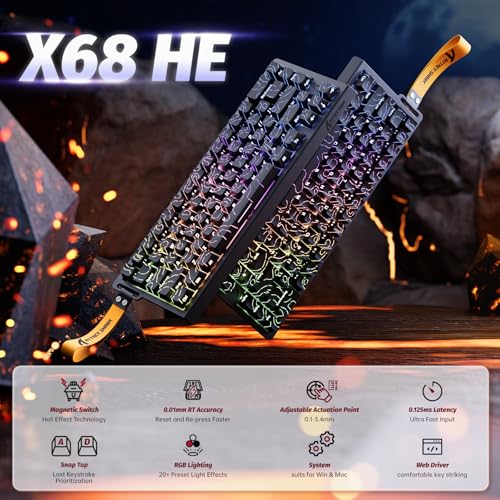 MAMBASNAKE ATTACK SHARK X68 HE Rapid Trigger-Tastatur & R1-Maus & 8KHz-Spiralkabel Kombinationen, 0.01mm RT Accuracy, 8KHz Magnetische Tastatur, R1 Kabellose Gaming-Maus, für PC/Mac–Schwarze Konturen Bild 2