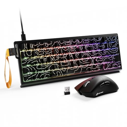 ATTACK SHARK X68 HE & R1 Gaming Tastatur Maus Set, 8000 Hz Rapid Trigger-Kabeltastatur, 0,01mm RT-Genauigkeit, Snap Tap, 59g SUPERLIGHT Kabellose Maus, 18000DPI, Bluetooth/Kabel/2,4G, Schwarz Konturen Bild 1