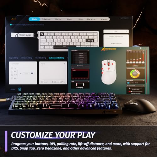 ATTACK SHARK X68 HE & R1 Gaming Tastatur Maus Set, 8000 Hz Rapid Trigger-Kabeltastatur, 0,01mm RT-Genauigkeit, Snap Tap, 59g SUPERLIGHT Kabellose Maus, 18000DPI, Bluetooth/Kabel/2,4G, Schwarz Konturen Bild 5