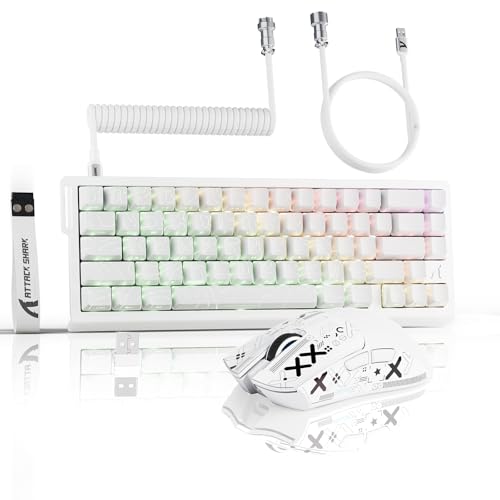 ATTACK SHARK 3-in-1 Kabellose X68PRO HE-Tastatur&X11-Gaming-Maus&Spiral-C01PRO-Kombination,BT/2,4G/Wired, 8KHz-Magnetschalter mit Schnellauslöser,PixArt PAW3311-Sensor,22000 DPI,Maus Klebeband–Weiß Bild 1