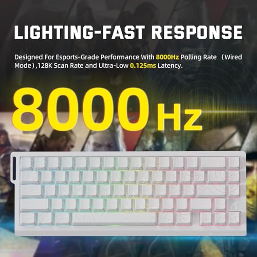 ATTACK SHARK 3-in-1 Kabellose X68PRO HE-Tastatur&X11-Gaming-Maus&Spiral-C01PRO-Kombination,BT/2,4G/Wired, 8KHz-Magnetschalter mit Schnellauslöser,PixArt PAW3311-Sensor,22000 DPI,Maus Klebeband–Weiß Bild 5