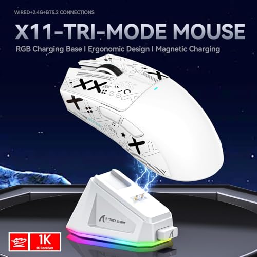 ATTACK SHARK 3-in-1 Kabellose X68PRO HE-Tastatur&X11-Gaming-Maus&Spiral-C01PRO-Kombination,BT/2,4G/Wired, 8KHz-Magnetschalter mit Schnellauslöser,PixArt PAW3311-Sensor,22000 DPI,Maus Klebeband–Weiß Bild 6
