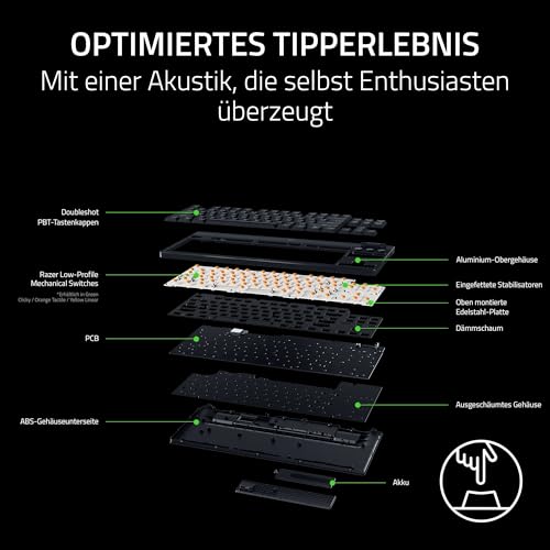 Razer BlackWidow V4 Tenkeyless HyperSpeed Low Profil - Kabellose Hot-Swap-Gaming-Tastatur (HyperSpeed Wireless & BT, Hot-Swap, Multifunktionaler Drehregler & Funktionstasten) Yellow Switch | US Layout Bild 6
