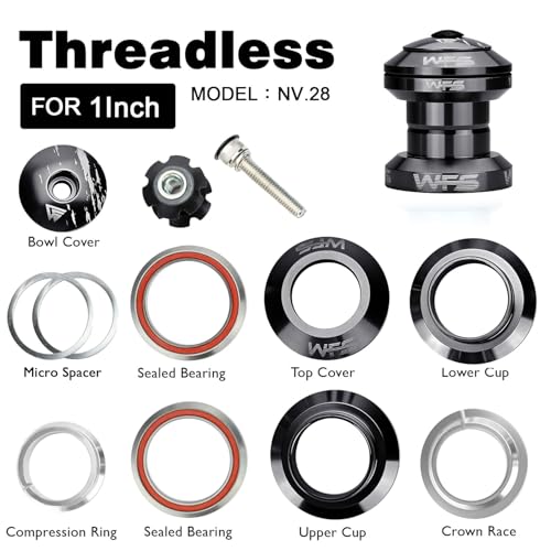 WFS NV.28 1 Inch Threadless Bike Headset Set for 1" Threadless Steerer Fork and 30mm Head Tube - CNC Aluminum Alloy, Precision Sealed Bearings for MTB Mountain/Road/City/BMX Bikes Bild 5