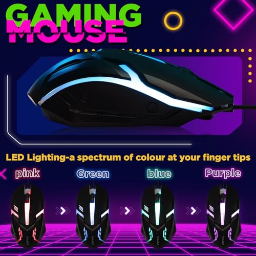 Vinsot 6-in-1-Gaming-Zubehör-Set – inklusive Tastatur, Maus, Mauspad, Headset, LED-XL-Mauspad, leuchtender Kopfhörer-Ständer, Hintergrundbeleuchtung, PC-Gaming-Set für PC, Anfänger, Gamer Bild 3