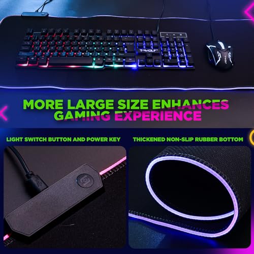 Vinsot 6-in-1-Gaming-Zubehör-Set – inklusive Tastatur, Maus, Mauspad, Headset, LED-XL-Mauspad, leuchtender Kopfhörer-Ständer, Hintergrundbeleuchtung, PC-Gaming-Set für PC, Anfänger, Gamer Bild 4