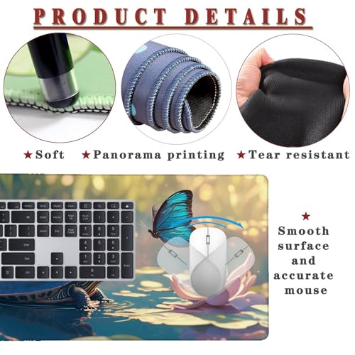 Mauspad XXL 1400x800x4mm Wasserdicht Schreibtischunterlage rutschfeste Speed Gaming Mousepad Butterfly (4) Groß Desk Mouse Mat Maus Pad, Schreibtisch Unterlage Deko für PC, Laptop, Home Office Bild 4