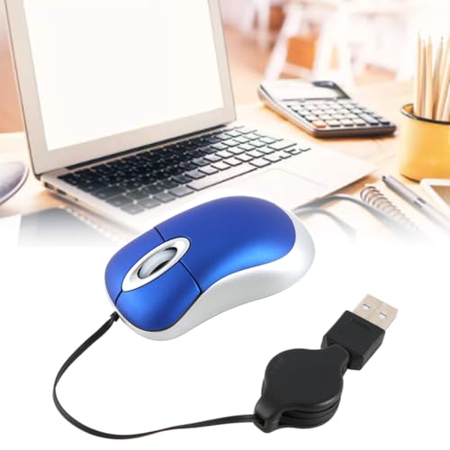 Reisemaus, Mini-Maus für Laptop, einziehbare kabelgebundene USB-Gaming-Maus in Blau für Computer-PC Bild 2
