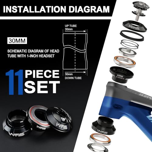 WFS NV.28 1 Inch Threadless Bike Headset Set for 1" Threadless Steerer Fork and 30mm Head Tube - CNC Aluminum Alloy, Precision Sealed Bearings for MTB Mountain/Road/City/BMX Bikes Bild 4