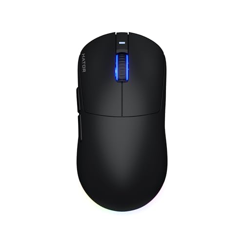 HATOR Quasar 3 Wireless Gaming Maus – Symmetrisches Design, 2.4GHz/Bluetooth/USB, 12.000 DPI PixArt Sensor, 100 Mio Klicks, RGB, 100 Std Akkulaufzeit, 64g, PC/Mac/Linux, Schwarz Bild 1
