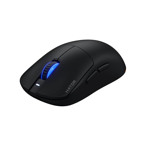 HATOR Quasar 3 Wireless Gaming Maus – Symmetrisches Design, 2.4GHz/Bluetooth/USB, 12.000 DPI PixArt Sensor, 100 Mio Klicks, RGB, 100 Std Akkulaufzeit, 64g, PC/Mac/Linux, Schwarz Bild 2