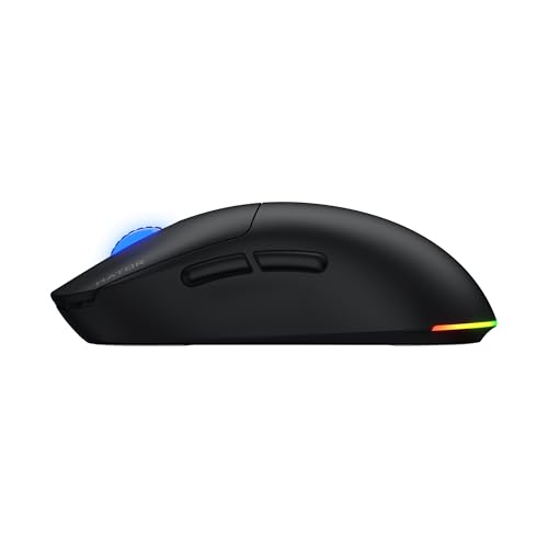HATOR Quasar 3 Wireless Gaming Maus – Symmetrisches Design, 2.4GHz/Bluetooth/USB, 12.000 DPI PixArt Sensor, 100 Mio Klicks, RGB, 100 Std Akkulaufzeit, 64g, PC/Mac/Linux, Schwarz Bild 3