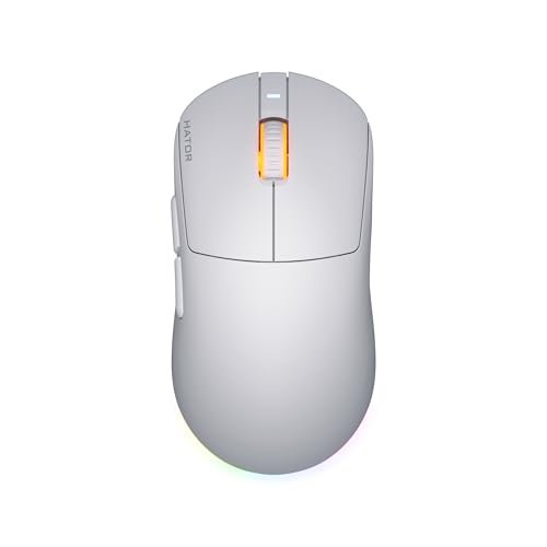 HATOR Quasar 3 Wireless Gaming Maus – Symmetrisches Design, 2.4GHz/Bluetooth/USB, 12.000 DPI PixArt Sensor, 100 Mio Klicks, RGB, 100 Std Akkulaufzeit, 64g, PC/Mac/Linux, Weiß Bild 1