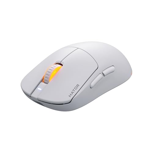 HATOR Quasar 3 Wireless Gaming Maus – Symmetrisches Design, 2.4GHz/Bluetooth/USB, 12.000 DPI PixArt Sensor, 100 Mio Klicks, RGB, 100 Std Akkulaufzeit, 64g, PC/Mac/Linux, Weiß Bild 2