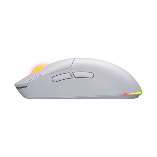 HATOR Quasar 3 Wireless Gaming Maus – Symmetrisches Design, 2.4GHz/Bluetooth/USB, 12.000 DPI PixArt Sensor, 100 Mio Klicks, RGB, 100 Std Akkulaufzeit, 64g, PC/Mac/Linux, Weiß Bild 3