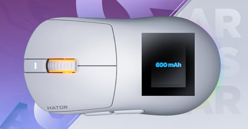 HATOR Quasar 3 Wireless Gaming Maus – Symmetrisches Design, 2.4GHz/Bluetooth/USB, 12.000 DPI PixArt Sensor, 100 Mio Klicks, RGB, 100 Std Akkulaufzeit, 64g, PC/Mac/Linux, Weiß Bild 5