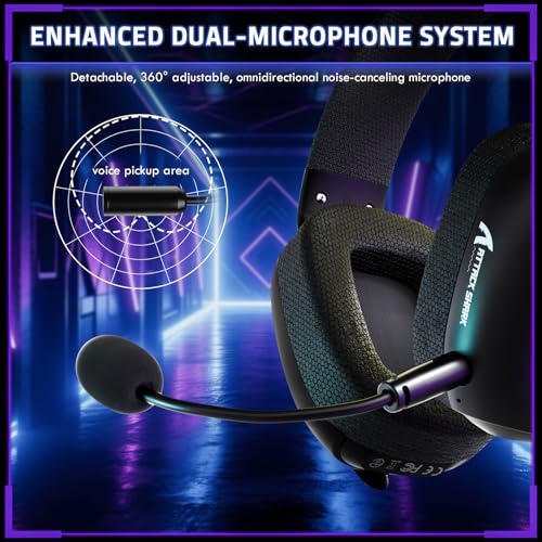 ATTACK SHARK L80PRO Kabelloses Gaming-Headset, Verstellbare Dual-Mikrofone, 3D-Surround-Sound, 20ms niedriger Latenz, 40mm Treiber, 3 Modi (2.4G/BT/Kabelgebunden) für PC/PS/Xbox-Schwarz Bild 5