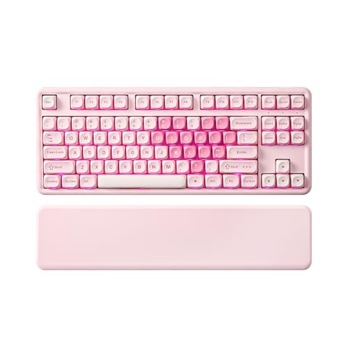YUNZII B87 Drahtlose Mechanische Tastatur, QMK/VIA Software Custom Gaming Tastatur, Gasket RGB mit MOA Keycaps, Wrist Rest, BT5.0/2.4G/USB-C NKRO für Win/Mac (pink, Milk v2 linear) Bild 1