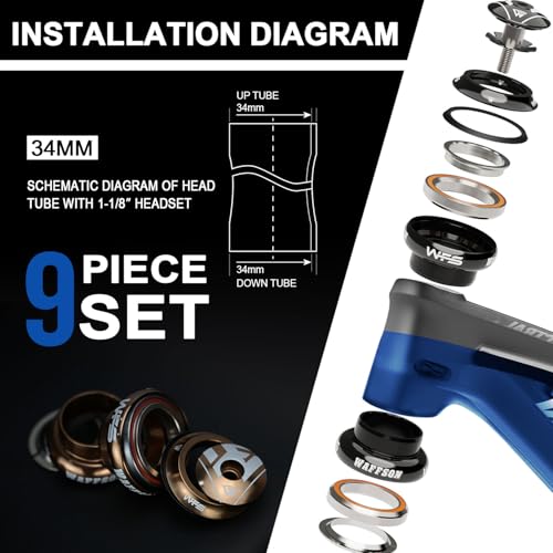 WFS NV.58 1-1/8 Inch Threadless Bike Headset Set for 1-1/8" Threadless Steerer Forks and 34mm Head Tube - CNC Aluminum Alloy, Precision Sealed Bearings for MTB Mountain/Road/City/BMX Bikes Bild 4