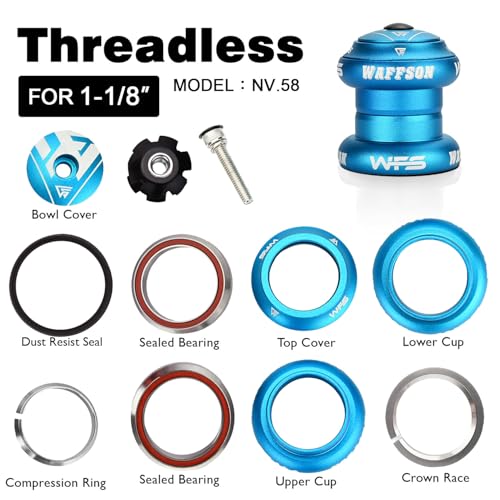 WFS NV.58 1-1/8 Inch Threadless Bike Headset Set for 1-1/8" Threadless Steerer Forks and 34mm Head Tube - CNC Aluminum Alloy, Precision Sealed Bearings for MTB Mountain/Road/City/BMX Bikes Bild 5