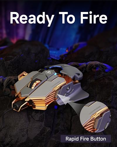 SEUNKWANG EWEADN G5 Kabelgebundene Gaming-Maus, Ergonomische RGB-Computermaus, 12800 Einstellbare DPI, 9 Programmierbare Makro-Tasten mit Rapid Fire Key Kompatibel für PC/Laptop/Windows, Grau Bild 6