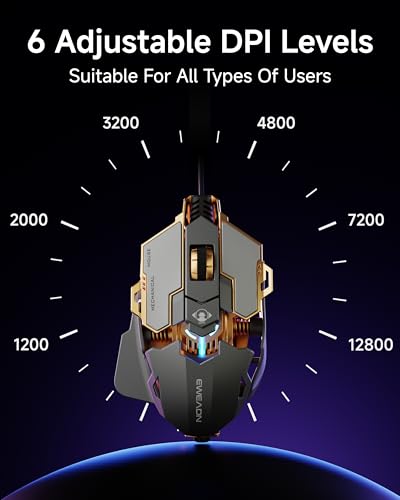 SEUNKWANG EWEADN G5 Kabelgebundene Gaming-Maus, Ergonomische RGB-Computermaus, 12800 Einstellbare DPI, 9 Programmierbare Makro-Tasten mit Rapid Fire Key Kompatibel für PC/Laptop/Windows, Grau Bild 7