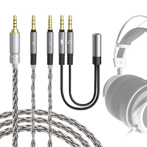GEEKRIA Apollo Upgrade-Audiokabel aus versilbertem Kupfer, kompatibel mit VZR Model One Audiophile Gaming-Headset, 3,5 mm (1/8 Zoll) auf Dual 3,5 mm Ersatz-Kopfhörerkabel (1,5 m) Bild 1