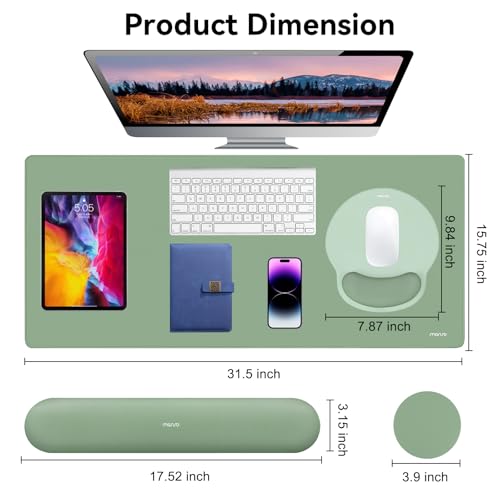 MOSISO Handgelenkstütze für Tastatur Mauspad Set, Großes Gaming Deskpad&Kreis Gebogenes Mauspad&Tastatur Handgelenkauflage&Untersetzer, Ergonomisches Mauspad mit Gebogenem Memory Schaum,Grün Bild 2