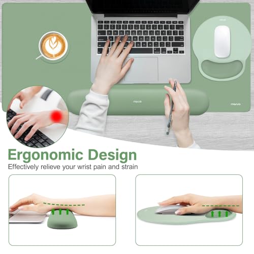 MOSISO Handgelenkstütze für Tastatur Mauspad Set, Großes Gaming Deskpad&Kreis Gebogenes Mauspad&Tastatur Handgelenkauflage&Untersetzer, Ergonomisches Mauspad mit Gebogenem Memory Schaum,Grün Bild 3