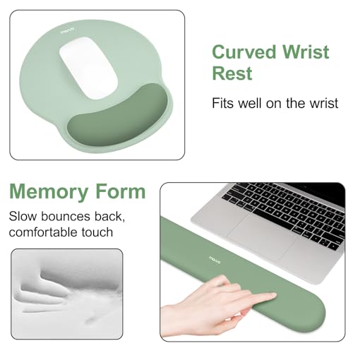 MOSISO Handgelenkstütze für Tastatur Mauspad Set, Großes Gaming Deskpad&Kreis Gebogenes Mauspad&Tastatur Handgelenkauflage&Untersetzer, Ergonomisches Mauspad mit Gebogenem Memory Schaum,Grün Bild 6