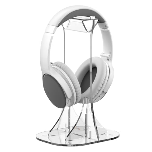 Likesing Headset Halterung, Acryl Kopfhörer Ständer für alle Kopfhörergrößen, Kopfhörer Halter Schreibtisch für Over Ear Gaming Headset AirPods Max, Klar Bild 1