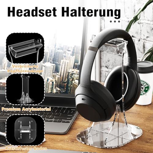 Likesing Headset Halterung, Acryl Kopfhörer Ständer für alle Kopfhörergrößen, Kopfhörer Halter Schreibtisch für Over Ear Gaming Headset AirPods Max, Klar Bild 2