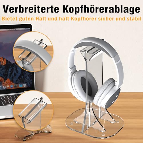 Likesing Headset Halterung, Acryl Kopfhörer Ständer für alle Kopfhörergrößen, Kopfhörer Halter Schreibtisch für Over Ear Gaming Headset AirPods Max, Klar Bild 3