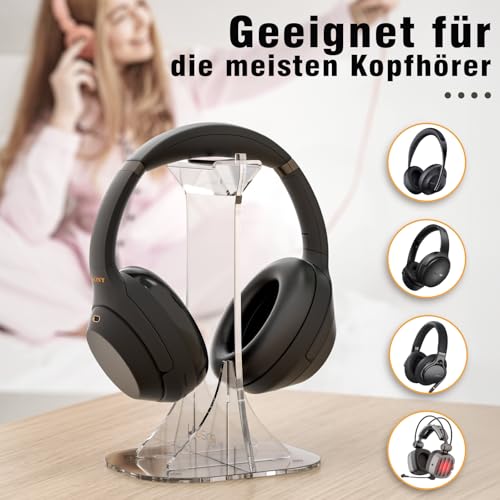 Likesing Headset Halterung, Acryl Kopfhörer Ständer für alle Kopfhörergrößen, Kopfhörer Halter Schreibtisch für Over Ear Gaming Headset AirPods Max, Klar Bild 6