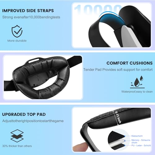 BEBONCOOL GAMING Headstrap für Meta Quest 3S/Quest 3/Quest 2, Verstellbarer Kopfgurt Ersatz für Elite Strap, VR Headset Strap Verbesserter Support&Komfort für VR Konsolen, Meta Quest 3s zubehör Bild 6