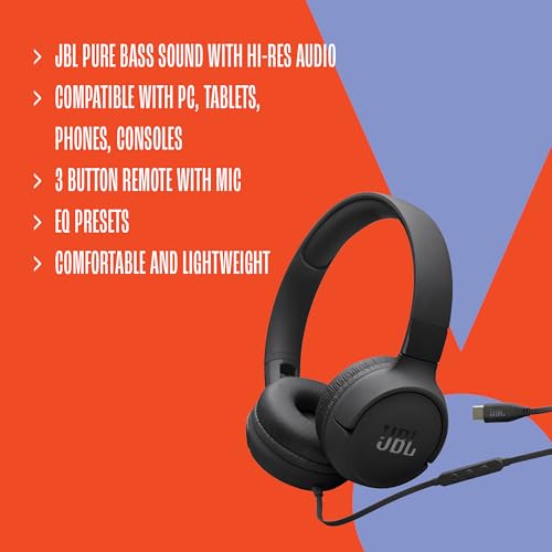 JBL Tune 520C, kabelgebundene On-Ear-Kopfhörer mit Mikrofon, JBL Pure Bass Sound, EQ-Presets, USB-C-Anschluss, faltbares Design und kabelsalatfreies Kabel, Schwarz Bild 3