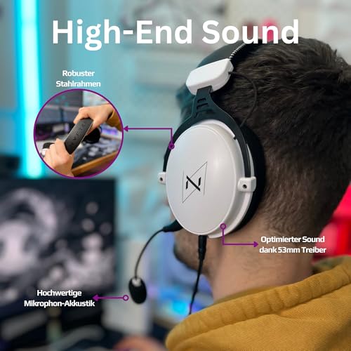 Nyfter - Premium Gaming Headset Wireless Surround Sound Earpad mit Memory Foam für Gaming PC, Xbox, Phones, PS, Switch, Xbox. Bild 4