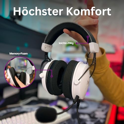 Nyfter - Premium Gaming Headset Wireless Surround Sound Earpad mit Memory Foam für Gaming PC, Xbox, Phones, PS, Switch, Xbox. Bild 5