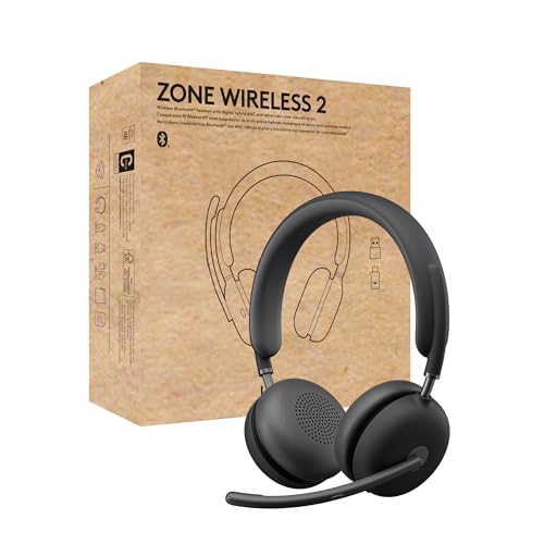 Logitech Zone Wireless 2 Premium-Headset mit Geräuschunterdrückung, Hybrid-ANC, Bluetooth, USB-C, USB-A, zertifiziert Zoom, Google Meet, Google Voice, Fast Pair, entwickelt Intel Evo-Notebooks-Graphit Bild 1
