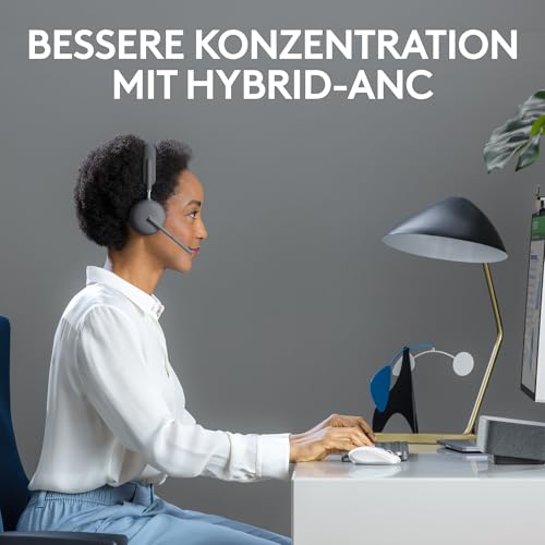Logitech Zone Wireless 2 Premium-Headset mit Geräuschunterdrückung, Hybrid-ANC, Bluetooth, USB-C, USB-A, zertifiziert Zoom, Google Meet, Google Voice, Fast Pair, entwickelt Intel Evo-Notebooks-Graphit Bild 5
