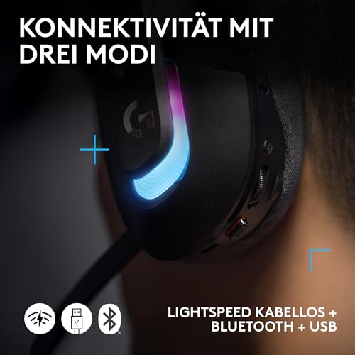 Logitech G G522 LIGHTSPEED, Kabelloses Gaming-Headset, Full-Band-Mikrofon, erweitertes Audio, Tri-Connect (LIGHTSPEED, Bluetooth, USB A auf C), LIGHTSYNC RGB, für PC,Nintendo Switch/Switch 2 – Schwarz Bild 5