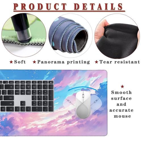 Mauspad XXL 1400x800x4mm Wasserdicht Schreibtischunterlage rutschfeste Speed Gaming Mousepad Cloud (3) Groß Desk Mouse Mat Maus Pad, Schreibtisch Unterlage Deko für PC, MacBook, Laptop, Home Office Bild 4
