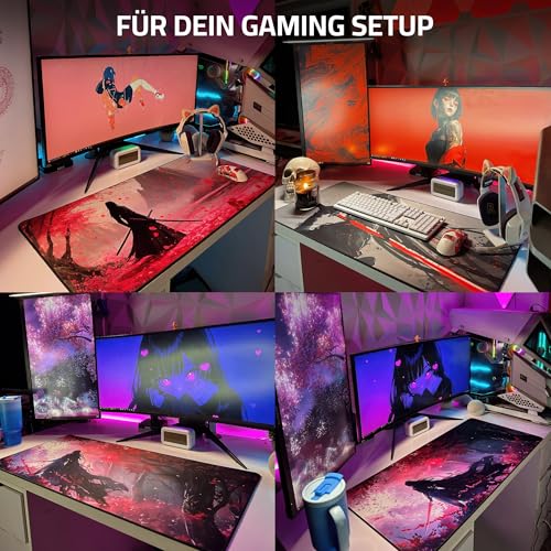 XXL Gaming Mauspad 900x400 - Vernähte Kanten & wasserabweisend - Anime Mousepad für Gamer & Büro - großes Maus Pad & Schreibtischunterlage - Mouse Mat Setup & PC Bild 6