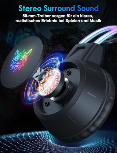 Katzenohr Gaming Kopfhörer mit abnehmbaren Ohren, RGB, 7.1 Surround Sound – Over-Ear-Kopfhörer mit Mikrofon, Leicht & Komfortabel für Kinder/Erwachsene, kompatibel mit PC, PS4/PS5, Xbox One Series Bild 2