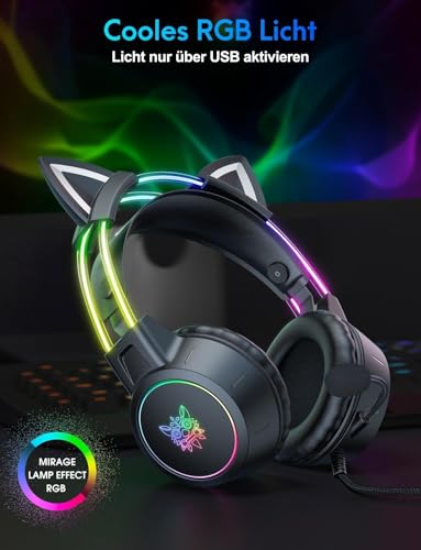Katzenohr Gaming Kopfhörer mit abnehmbaren Ohren, RGB, 7.1 Surround Sound – Over-Ear-Kopfhörer mit Mikrofon, Leicht & Komfortabel für Kinder/Erwachsene, kompatibel mit PC, PS4/PS5, Xbox One Series Bild 3
