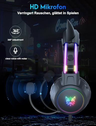Katzenohr Gaming Kopfhörer mit abnehmbaren Ohren, RGB, 7.1 Surround Sound – Over-Ear-Kopfhörer mit Mikrofon, Leicht & Komfortabel für Kinder/Erwachsene, kompatibel mit PC, PS4/PS5, Xbox One Series Bild 4