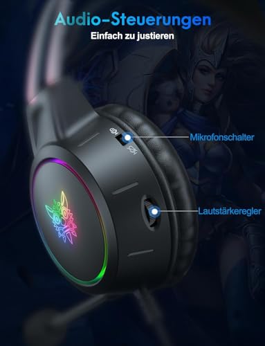Katzenohr Gaming Kopfhörer mit abnehmbaren Ohren, RGB, 7.1 Surround Sound – Over-Ear-Kopfhörer mit Mikrofon, Leicht & Komfortabel für Kinder/Erwachsene, kompatibel mit PC, PS4/PS5, Xbox One Series Bild 6