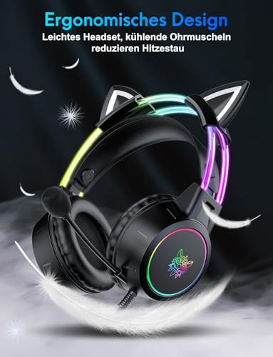 Katzenohr Gaming Kopfhörer mit abnehmbaren Ohren, RGB, 7.1 Surround Sound – Over-Ear-Kopfhörer mit Mikrofon, Leicht & Komfortabel für Kinder/Erwachsene, kompatibel mit PC, PS4/PS5, Xbox One Series Bild 7